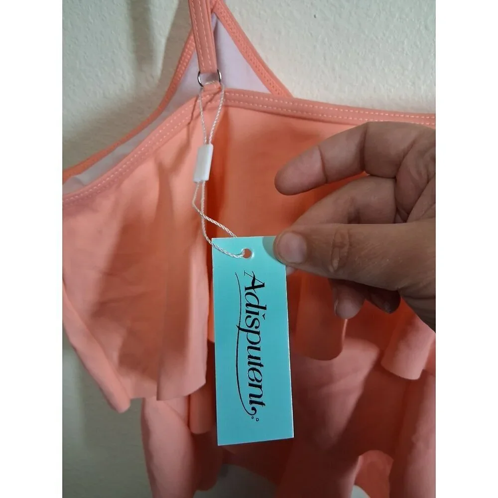 NWT Tankini Swimsuit Top Layered Ruffles Retro Beach Pool Pink Women's Size XXL